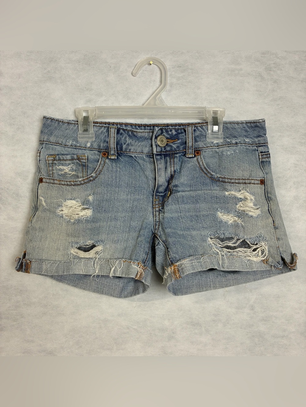 American Eagle Jean Shorts Womens 0 Blue Distressed Denim Roll Cuff Light Wash